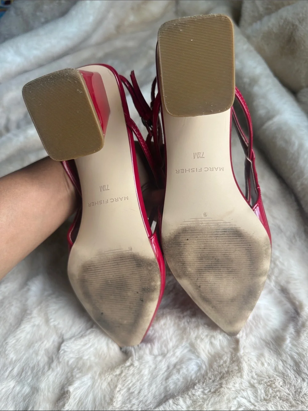 Marc Fisher  Laily Block Heel Slingback Pumps in dark red patent color Sz 7.5